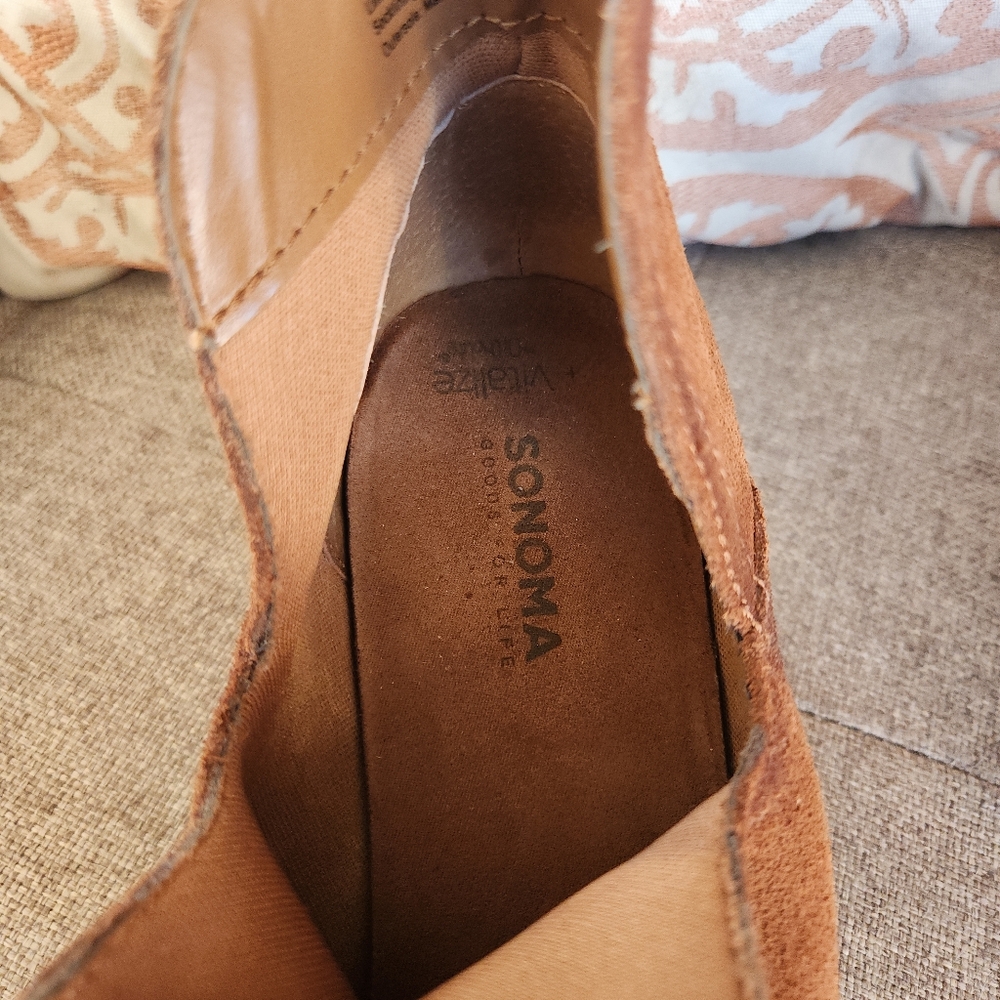 Sonoma Suede Ankle Booties Slit Side Open Ankle BOHO "woodcut whiskey" Size 10 - Picture 5 of 7
